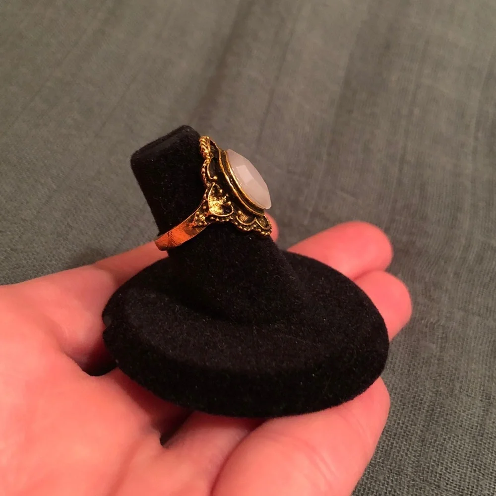 Elegant Bronze Gold Tone and White Faux Stone Ring - Picture 6 of 10
